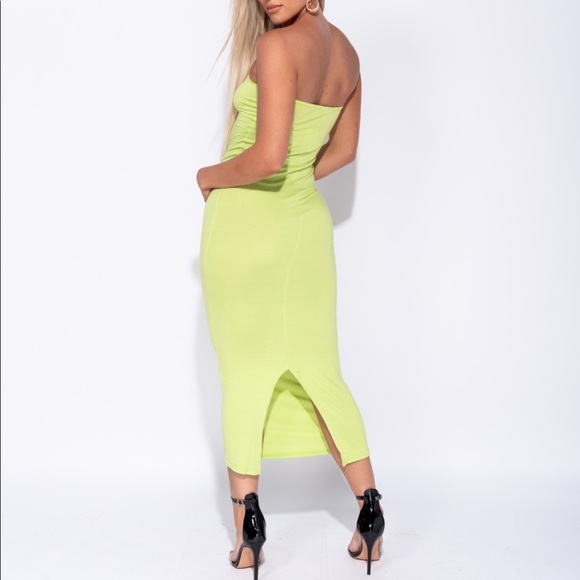 3/$20 Pastel Lime Geen Bandeau Bodycon Midi Dress - Picture 9 of 12